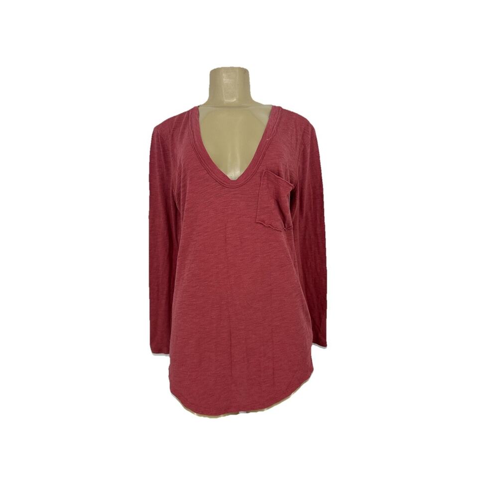 Free People We The Free Small Women Oversized V-neck T-shirt Long Sleeve 19-17